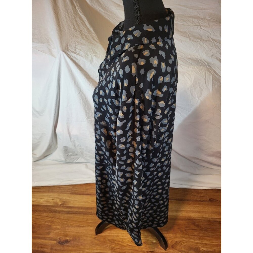 SUSAN GRAVER Button Front Navy Animal Print Long‎ Sleeve Dress L - Picture 3 of 5